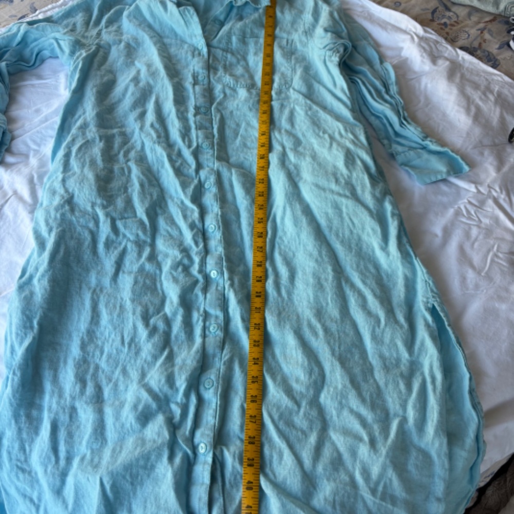 Midi turquoise linen shirt dress